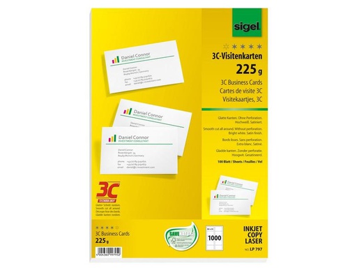 [90171224 1219663] Sigel Visitenkarten-Etiketten 8.5 x 5.5 cm,100 Blatt, 225 g, Weiss