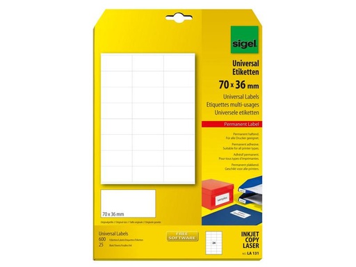 [90171437 1219642] Sigel Universal-Etiketten 70 x 3.6 cm, 25 Blatt, Weiss