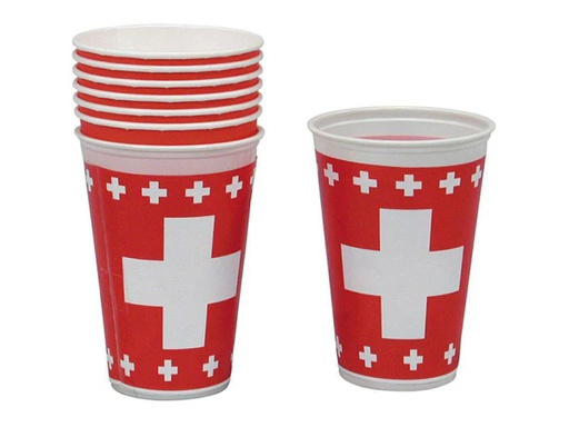 [90171546 942748] Haushaltsware Einwegbecher Schweizerkreuz 250 ml 8 Stück, Rot/Weiss