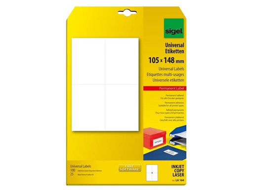 [90172455 1219645] Sigel Universal-Etiketten 10.5 x 14.8 cm, 25 Blatt, Weiss