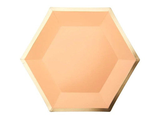 [90172566 1216250] Rico Design Einwegteller Sechseck 27 x 23.5 cm, 10 Stück, Aprikose/Gold