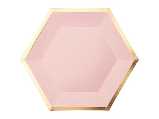 [90173145 1216244] Rico Design Einwegteller Sechseck 27 cm, 10 Stück, Gold/Rosa