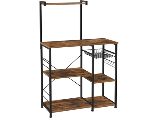 [90173788 1171324] VASAGLE Küchenregal mit 6 Haken 90 x 132 cm, Dunkelbraun/Schwarz
