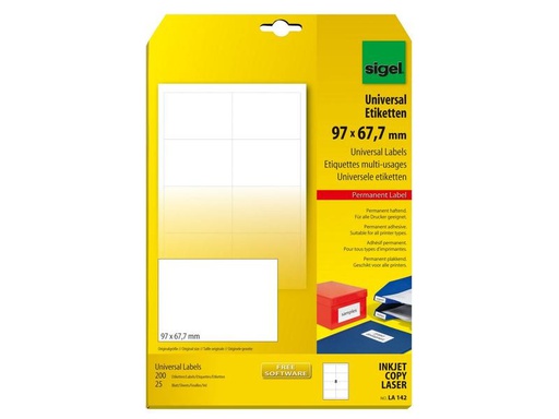 [90174114 1219644] Sigel Universal-Etiketten 9.7 x 67.7 cm, 25 Blatt, Weiss