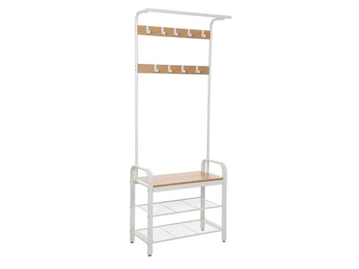 [90174315 1171296] VASAGLE Garderobenständer mit Schuhablage 183 cm, Nature/Weiss