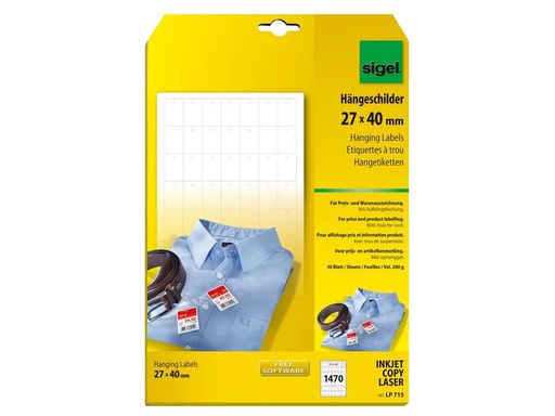 [90175792 1219658] Sigel Hängeetiketten 27 x 40 mm