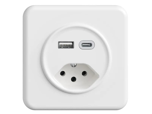[90024590 1112463] Feller STANDARDdue STANDARDdue Steckdose 1xUSB A,1xUSB C 3 A, 15 W Weiss