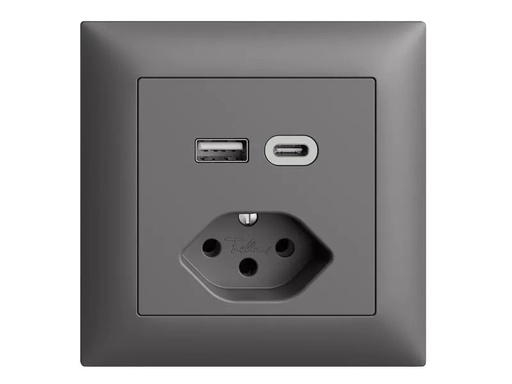 [90024869 1112460] Feller EDIZIOdue Steckdose 1x USB A, 1x USB C 3 A,15 W, Dunkelgrau