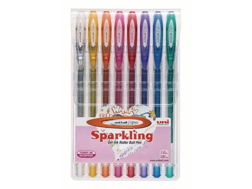 [90024893 780020] Uni Gelschreiber Uniball Signo Gel-Ink Sparkling 1 mm, 8 Stück