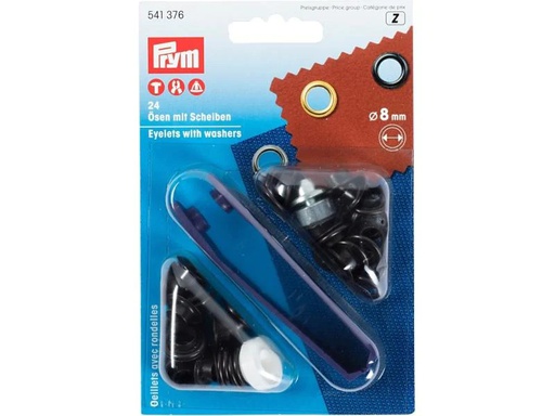 [90025636 1087991] Prym Ösen + Scheiben 8 mm, Schwarz, 24 Stück