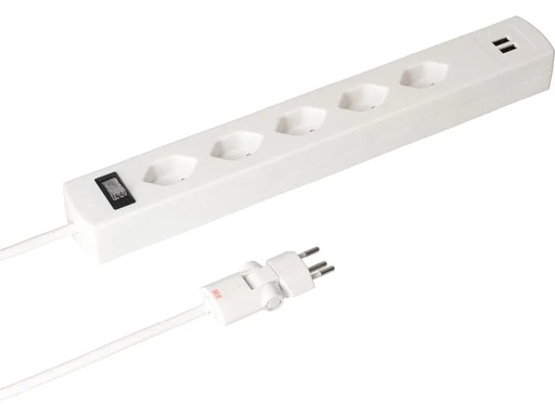 [90002598 1181315] Max Hauri Steckdosenleiste SafetyLine 5x T13 mit USB A, weiss