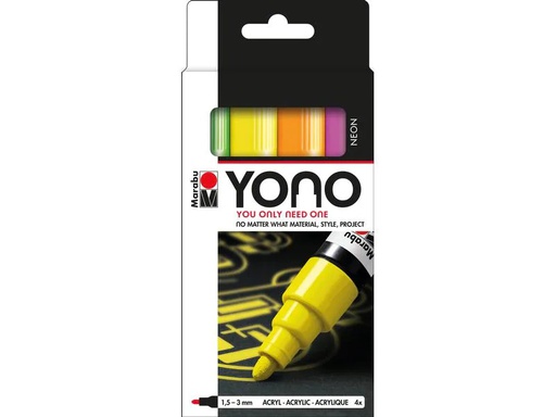 [90177991 1180949] Marabu Acrylmarker YONO Set 1.5 - 3 mm, 4-teilig, Neon