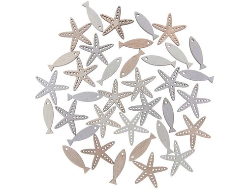 [90178571 1234283] Rico Design Streudeko Fische und Seesterne natur 36 Stück