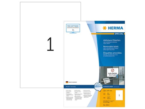 [90178988 1240053] HERMA Universal-Etiketten 10315 210 x 297 mm, 100 Blatt
