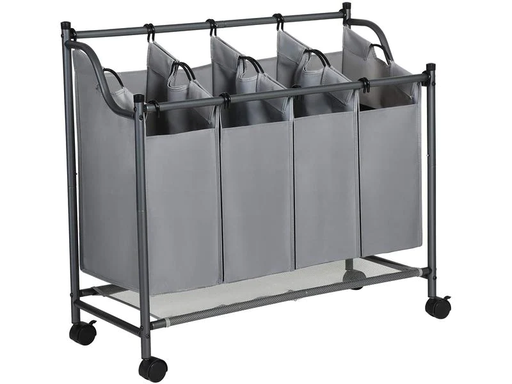 [90178989 1224633] Songmics Wäschesammler mit 4 Fächern 120 l, Anthrazit/Grau