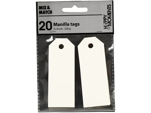 [90026496 1105660] Creativ Company Geschenkanhänger Manila Tags, 3 x 8 cm, 20 Stück, Naturweiss