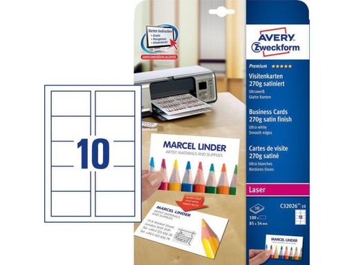 [90026530 926340] Avery Zweckform Visitenkarten-Etiketten 85 x 54 mm, 270 g/m² 100 Stück