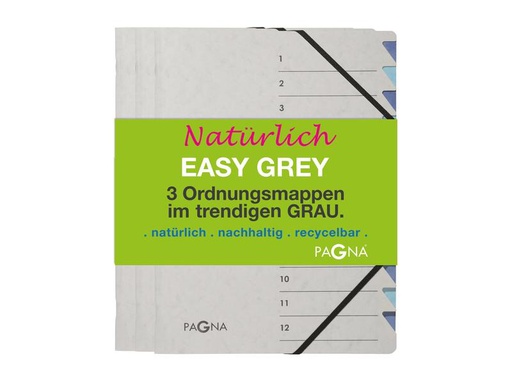 [90180704 1229786] Pagna Ordnungsmappe Easy mit 12 Fächern Grau, 3 Stück