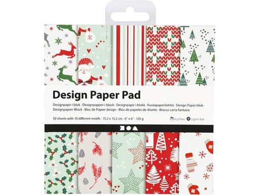 [90182779 1067048] Creativ Company Designpapier 15.2 x 15.2 cm, Weiss/Rot, 50 Blatt