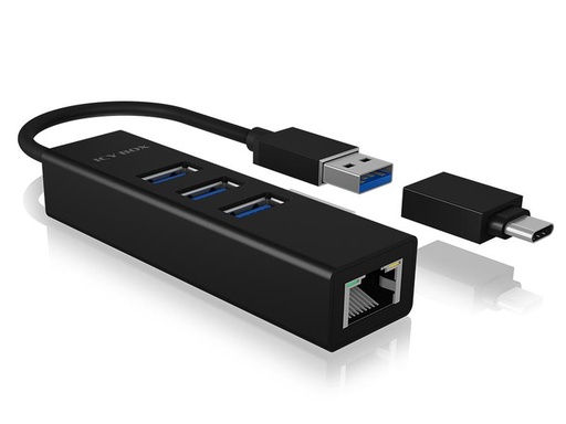 [90183124 1245644] ICY BOX USB-Hub IB-HUB1419-LAN USB 3.0 - 3x USB-A