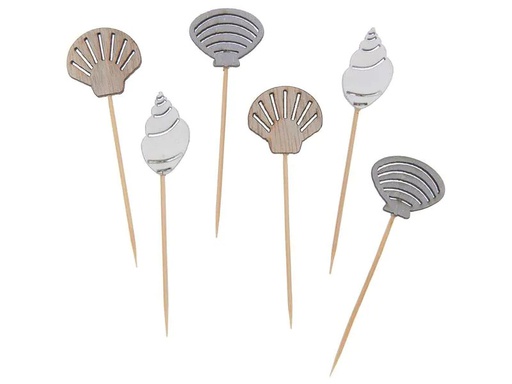 [90183163 1237947] Rico Design Einweg-Party-Piekser Muscheln 6 Stück Weiss