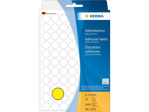 [90027237 1136296] HERMA Vielzweck-Etiketten 2231 Ø 13 mm, 32 Blatt, Gelb