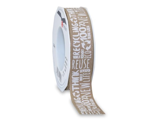 [90186467 1256416] Pattberg Geschenkband New Life Eco 2.5 cm x 20 m, Nautur/Weiss