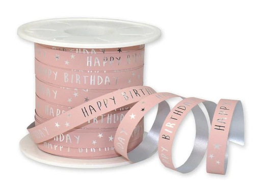[90187486 1256453] Pattberg Geschenkband Happy Birthday 1 cm x 100 m, Rosa
