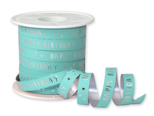 [90187586 1256452] Pattberg Geschenkband Happy Birthday 1 cm x 100 m, Blau