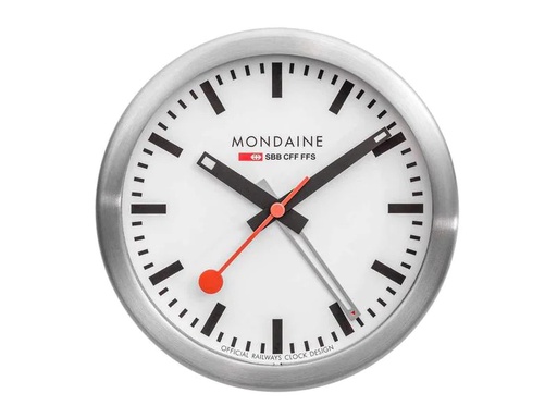 [90187964 1254166] Mondaine Klassischer Wecker Quartz Ø 12.5 cm, Silber/Weiss