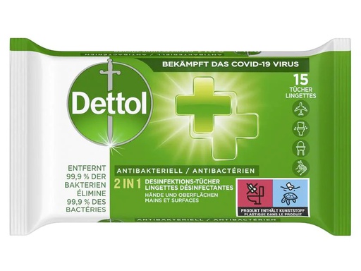 [90027956 910086] Dettol Desinfektionstücher 2 in 1 15 Stück