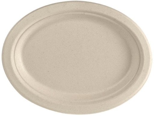 [90188199 1255432] BioPak Einwegteller Oval 26 x 20 cm, 50 Stück, Hellbraun