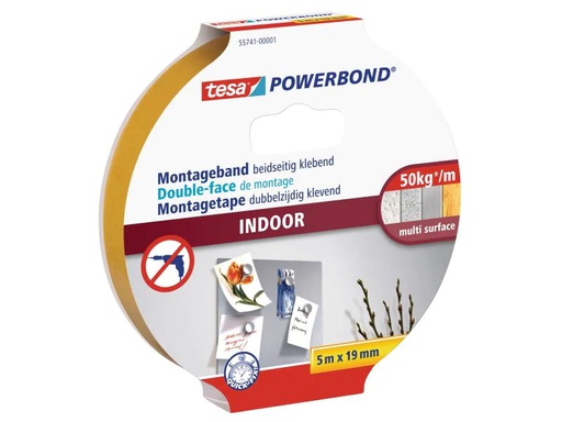 [90028214 339076] tesa Montageband Powerbond Indoor 5 m x 19 mm