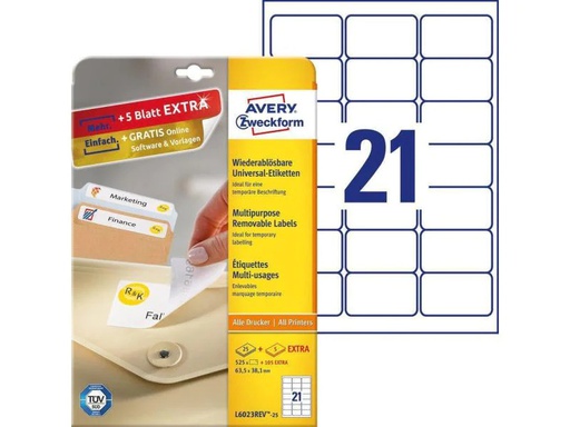 [90028257 926259] Avery Zweckform Universal-Etiketten Stick + Lift 63.5 x 38.1 mm, 30 Blatt