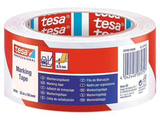 [90191687 1263201] tesa Markierungsband Professional 60760, 50 mm x 33 m, Rot/Weiss