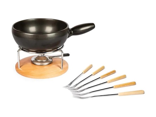 [90194889 1046105] Stöckli Käsefondue-Set Säntis 9 Teile, Hellbraun/Schwarz