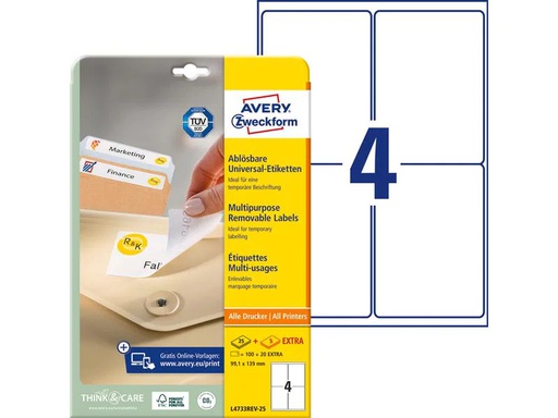 [90029585 516328] Avery Zweckform Universal-Etiketten Stick + Lift 99.1 x 139 mm, 30 Blatt
