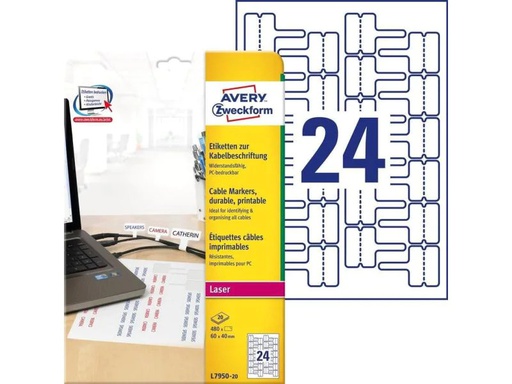 [90029834 790456] Avery Zweckform Typenschild-Etiketten L7950-20  60 x 40 mm Kabelbeschriftung