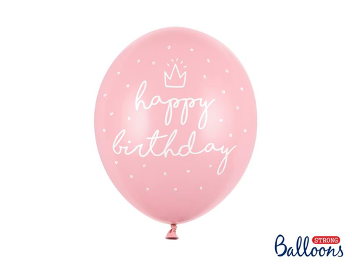 [90198605 1269857] Partydeco Luftballon Happy Birthday Pastellpink Ø 30 cm, 6 Stück