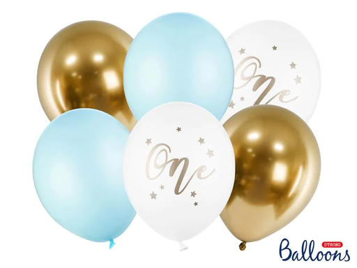 [90198755 1269840] Partydeco Luftballon One Pastellblau Ø 30 cm, 6 Stück