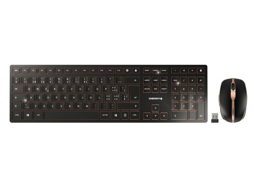 [90199518 1265707] Cherry Tastatur-Maus-Set DW 9100 Slim Schwarz / Bronze
