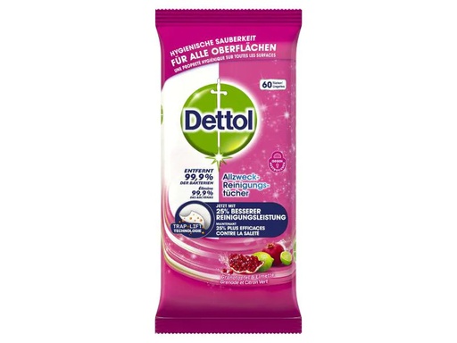 [90030388 998641] Dettol Allzweck-Reinigungstücher Granatapfel &amp; Limette 60 Stück