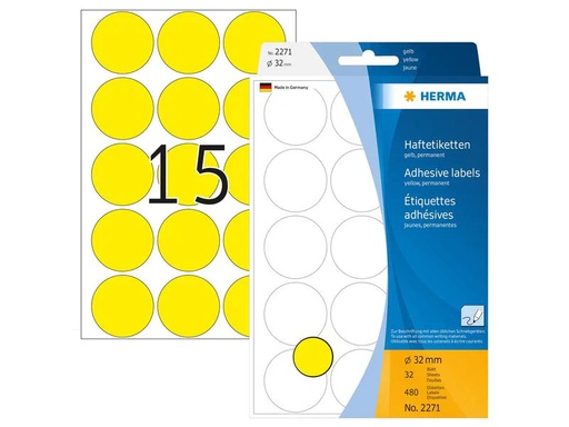 [90199870 1280084] HERMA Vielzweck-Etiketten 2271 Gelb Ø 32 mm, 32 Blatt
