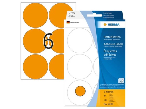 [90199876 1280091] HERMA Vielzweck-Etiketten 2284 Leuchtorange Ø 50 mm, 24 Blatt