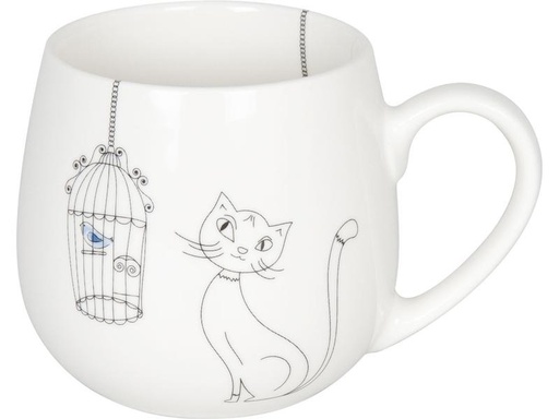 [90199961 1273854] Könitz Kaffeetasse Cats and Birds 420 ml , 1 Stück, Weiss