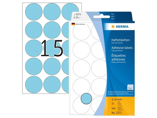 [90199978 1280086] HERMA Vielzweck-Etiketten 2273 Blau Ø 32 mm, 32 Blatt