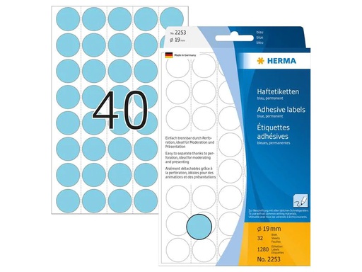 [90200037 1280079] HERMA Vielzweck-Etiketten 2253 Blau Ø 19 mm, 32 Blatt