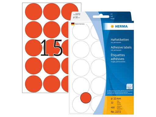 [90200039 1280085] HERMA Vielzweck-Etiketten 2272 Rot Ø 32 mm, 32 Blatt
