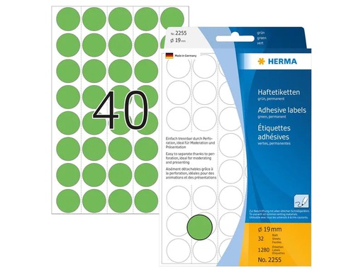 [90200174 1280081] HERMA Vielzweck-Etiketten 2255 Grün Ø 19 mm, 32 Blatt