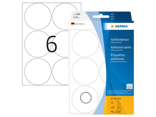 [90200210 1280090] HERMA Vielzweck-Etiketten 2280 Weiss Ø 50 mm, 32 Blatt